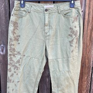 Sundance Linen 10 Charlize Embroidered Everyday Pants Green Soft Cozy